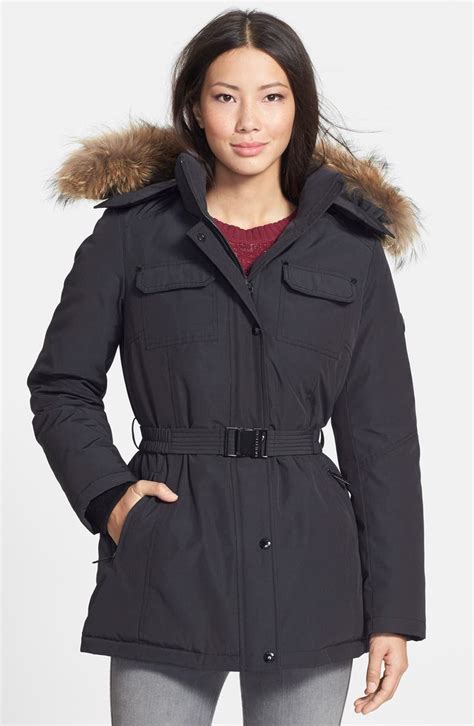 michael michael kors faux fur-trimmed belted parka|Michael Kors.